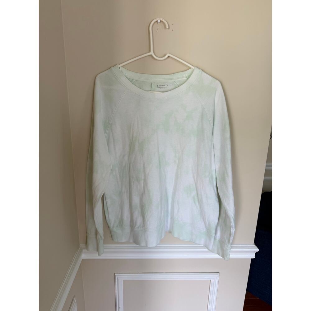 ATHLETA Mint Green/White Tie-Dye Sundown Crewneck Pullover Cotton Lounge Casual - Picture 3 of 11